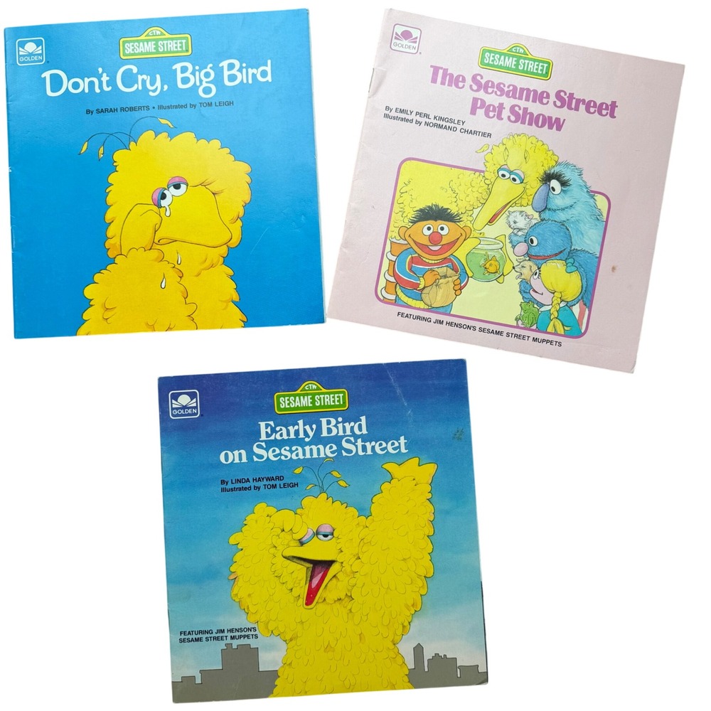 Sesame Street Golden Books Big Bird Pet Show Early Bird Set of 3 Vintage 80s Kid